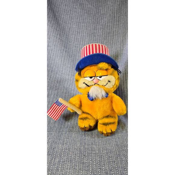 Vintage 1981 Dakin Garfield Patriotic Uncle Sam Plush Stuffed Animal 8" Flag - Picture 1 of 11
